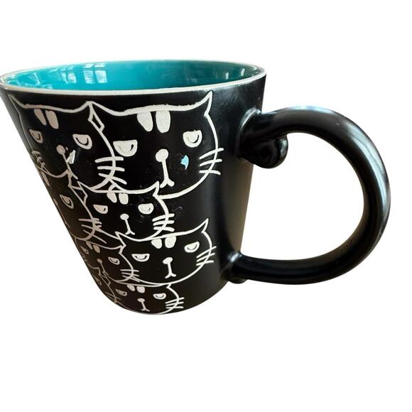 Spectrum Black Coffee Mug Embossed Cats Ceramic 16 Oz - Picture 2 of 5